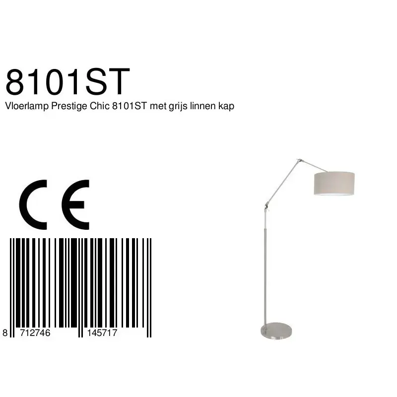 Foto 6 Vloerlamp Prestige Chic 7395ST+K1068RS Staal-Grijs Linnen Prestige Chic 8101ST