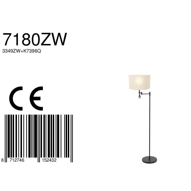 Foto 5 Vloerlamp Stang 7180ZW Zwart + Kap Wit Linnen Stang 7180ZW