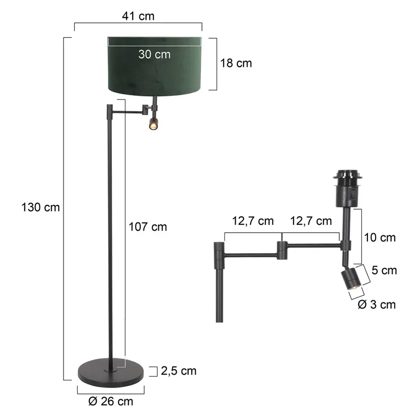 Foto 5 Vloerlamp Stang 7181ZW Zwart + Kap Velours Groen Stang 7181ZW
