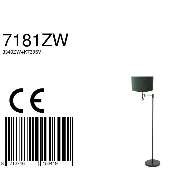 Foto 6 Vloerlamp Stang 7181ZW Zwart + Kap Velours Groen Stang 7181ZW