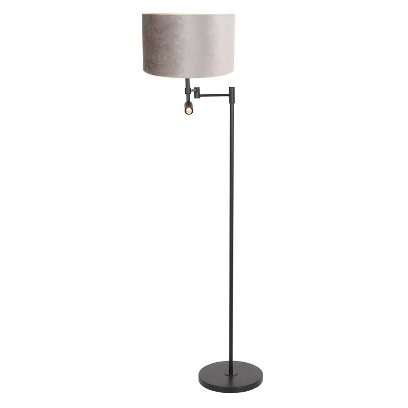 Foto 1 Vloerlamp Stang 7190ZW Zwart + Kap Velours Zilver Stang 7190ZW