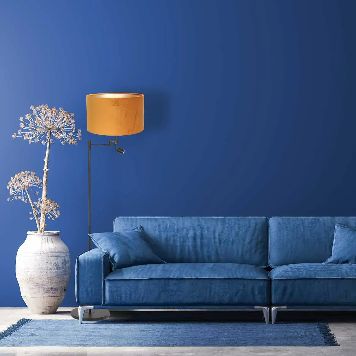 Foto 2 Vloerlamp Stang 7191ZW Zwart + Kap Velours Goud Stang 7191ZW