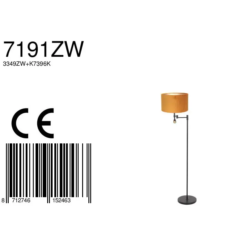 Foto 7 Vloerlamp Stang 7191ZW Zwart + Kap Velours Goud Stang 7191ZW