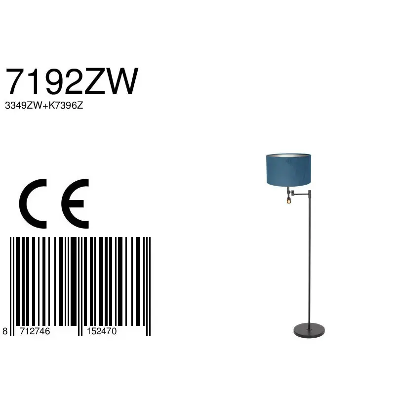 Foto 6 Vloerlamp Stang 7192ZW Zwart + Kap Velours Blauw Stang 7192ZW
