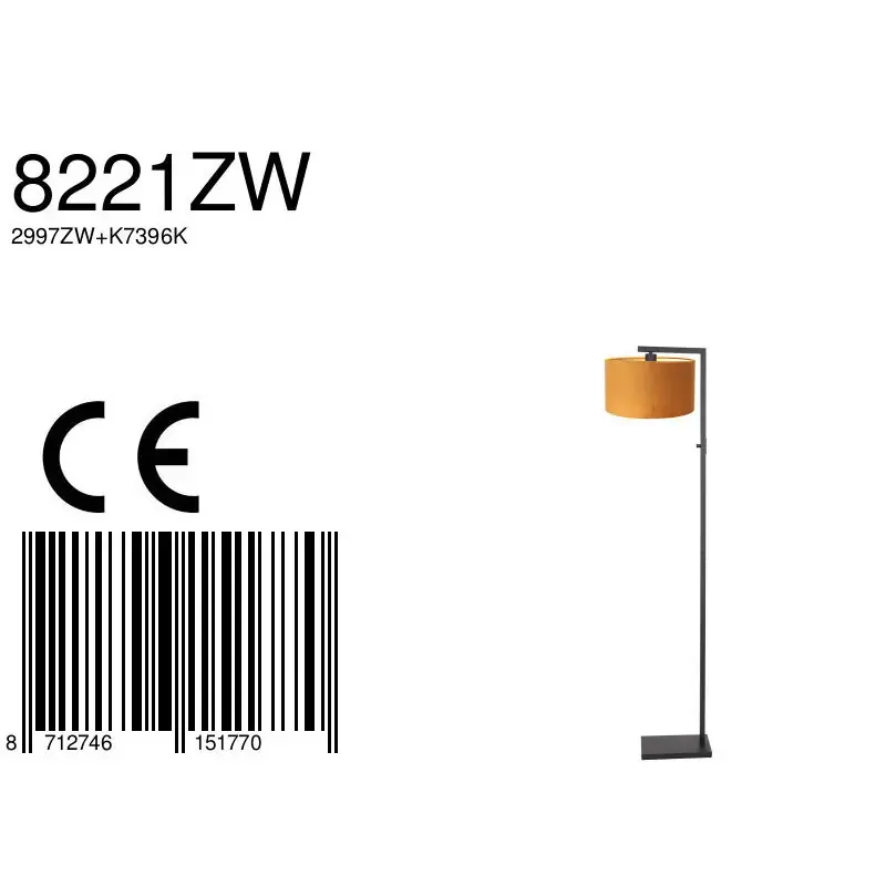 Foto 6 Vloerlamp Stang 8221ZW Zwart + Kap Velours Goud Stang 8221ZW