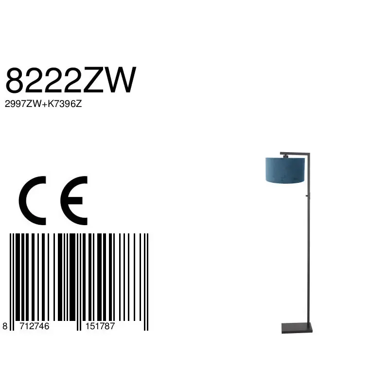Foto 6 Vloerlamp Stang 8222ZW Zwart + Kap Velours Blauw Stang 8222ZW