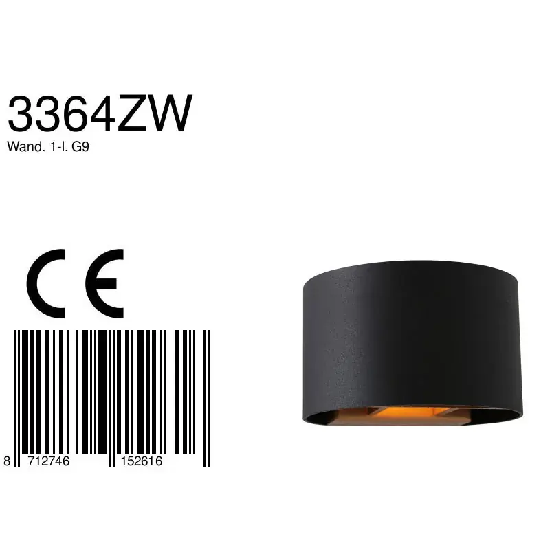 Foto 7 Wandlamp Muro 3364ZW Zwart Muro 3364ZW