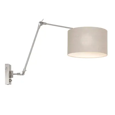 Foto van Wandlamp Prestige Chic 7396ST+K7396RS Staal-Grijs Linnen Prestige Chic 8107ST