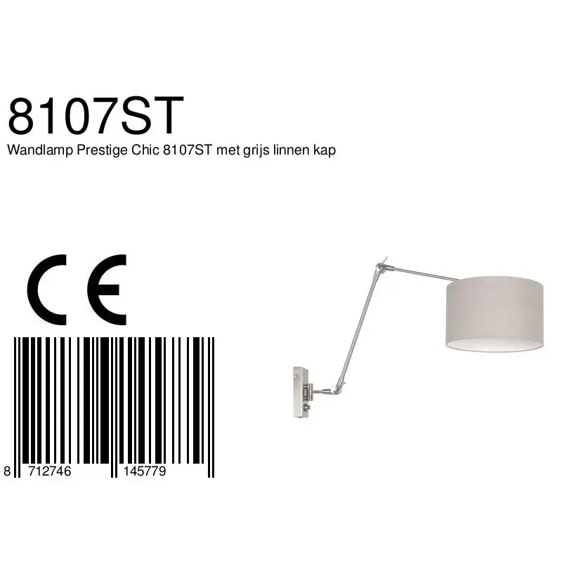 Foto 6 Wandlamp Prestige Chic 7396ST+K7396RS Staal-Grijs Linnen Prestige Chic 8107ST