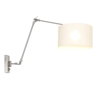 Foto van Wandlamp Prestige Chic 7396ST+K7396QS Staal-Wit Linnen Prestige Chic 8108ST