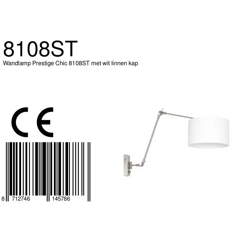Foto 6 Wandlamp Prestige Chic 7396ST+K7396QS Staal-Wit Linnen Prestige Chic 8108ST