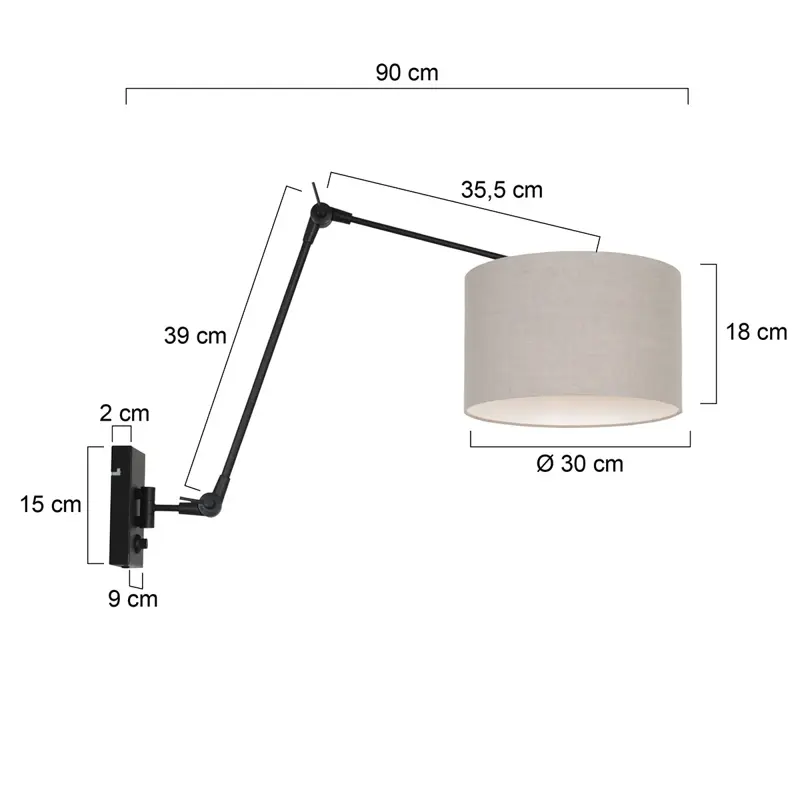 Foto 4 Wandlamp Prestige Chic 7396ZW+K7396RS Zwart-Grijs Linnen Prestige Chic 8119ZW