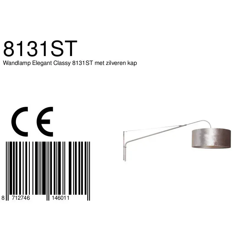 Foto 7 Wandlamp Elegant Classy 2574ST+K1066GS Staal-Fluweel Zilver Elegant Classy 8131ST