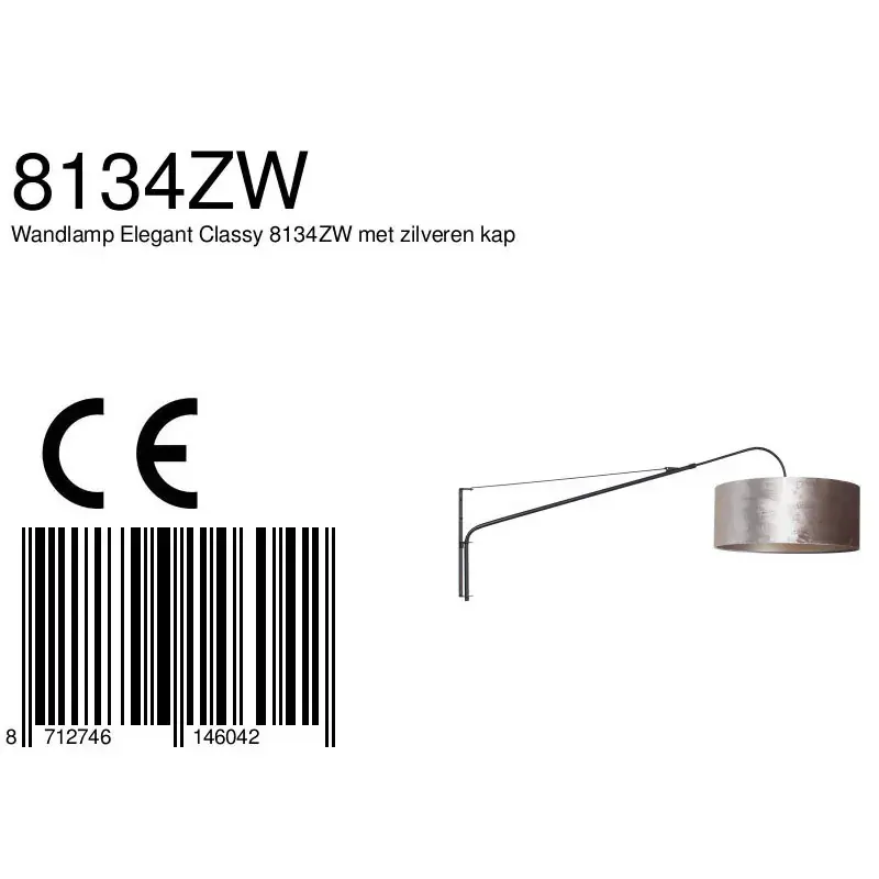 Foto 7 Wandlamp Elegant Classy 2574ZW+K1066GS Zwart-Fluweel Zilver Elegant Classy 8134ZW