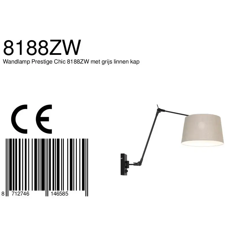 Foto 5 Wandlamp Prestige Chic 7396ZW+K1007RS Zwart-Grijs Linnen Prestige Chic 8188ZW