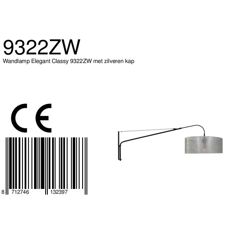 Foto 6 Wandlamp Elegant Classy 2574ZW+K1066PS Zwart-Sizoflor Zilver Elegant Classy 9322ZW