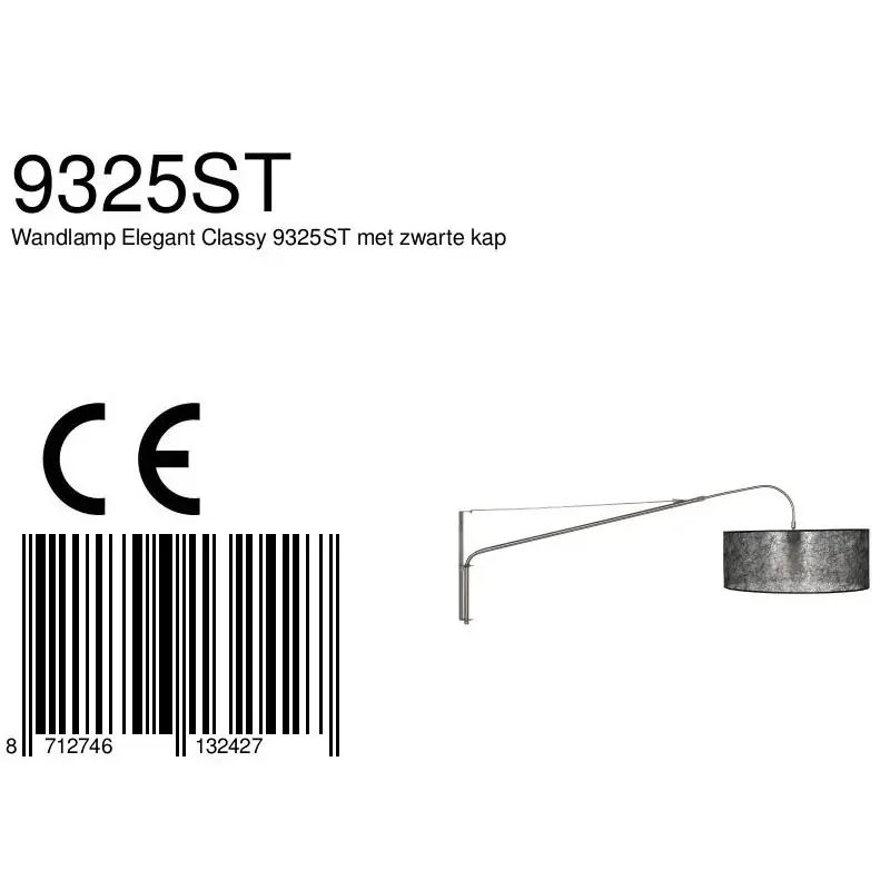 Foto 6 Wandlamp Elegant Classy 2574ST+K1066NS Staal-Sizoflor Zwart Elegant Classy 9325ST