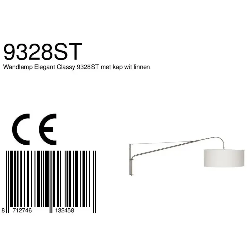 Foto 6 Wandlamp Elegant Classy 2574ST+K1066QS Staal-Wit Linnen Elegant Classy 9328ST