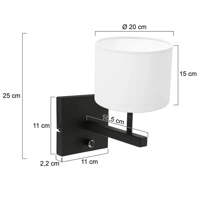Foto 5 Wandlamp Stang 8171ZW Zwart + Kap Wit Chintz Stang 8171ZW
