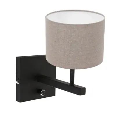 Foto van Wandlamp Stang 8172 Zwart + Kap Grijs Linnen Stang 8172ZW