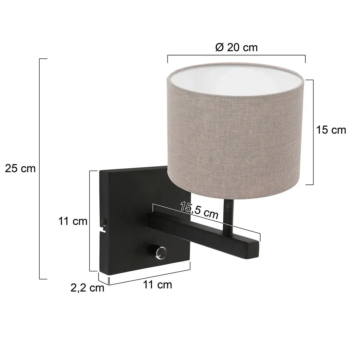 Foto 5 Wandlamp Stang 8172 Zwart + Kap Grijs Linnen Stang 8172ZW