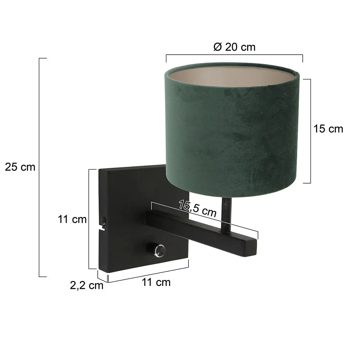 Foto 5 Wandlamp Stang 8174ZW Zwart + Kap Velours Groen Stang 8174ZW