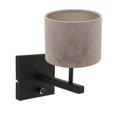 Foto van Wandlamp Stang 8175ZW Zwart + Kap Velours Zilver Stang 8175ZW