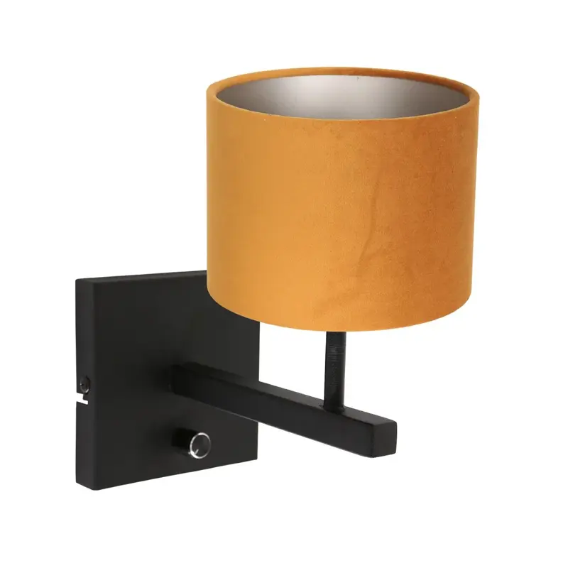 Foto 1 Wandlamp Stang 8176ZW Zwart + Kap Velours Goud Stang 8176ZW