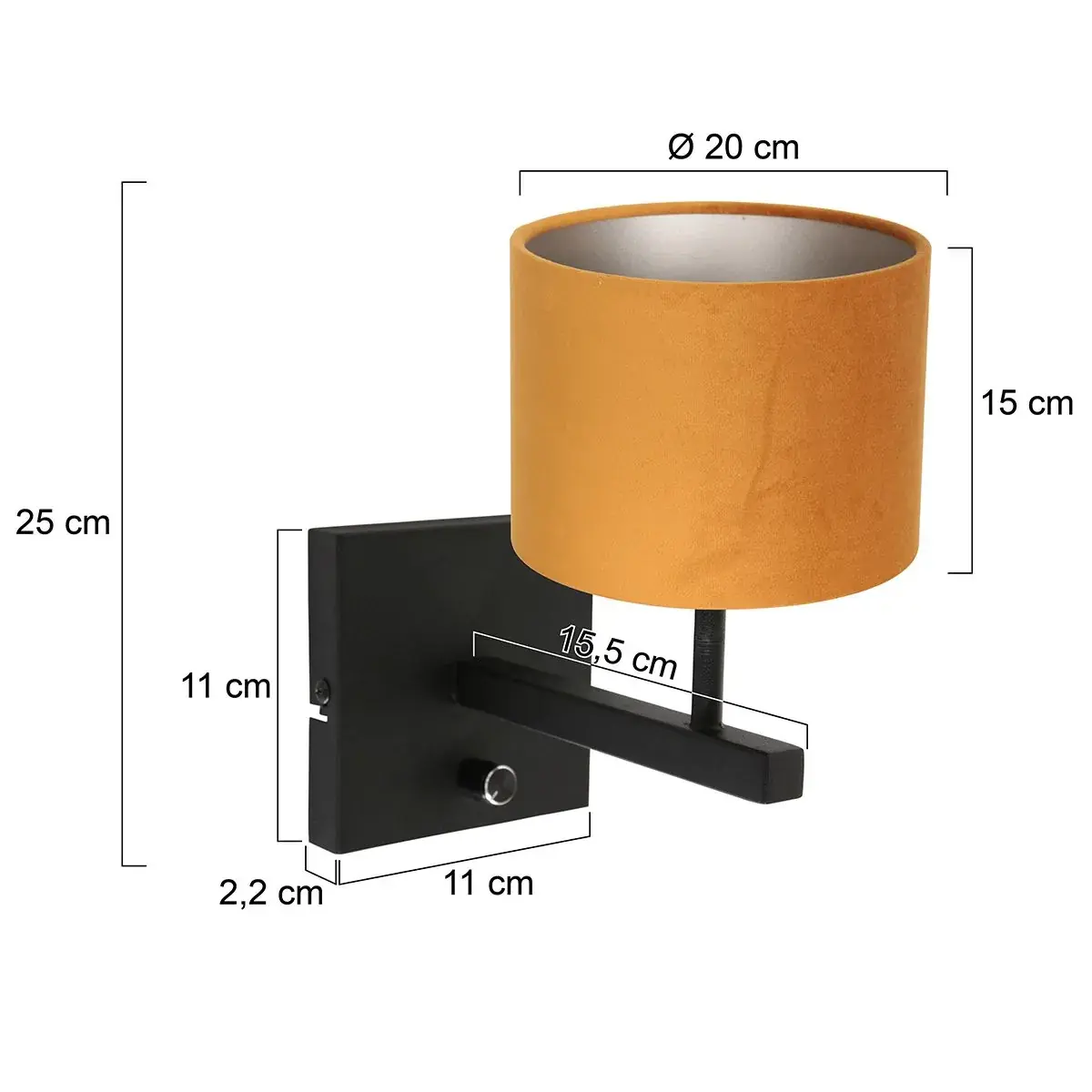 Foto 6 Wandlamp Stang 8176ZW Zwart + Kap Velours Goud Stang 8176ZW