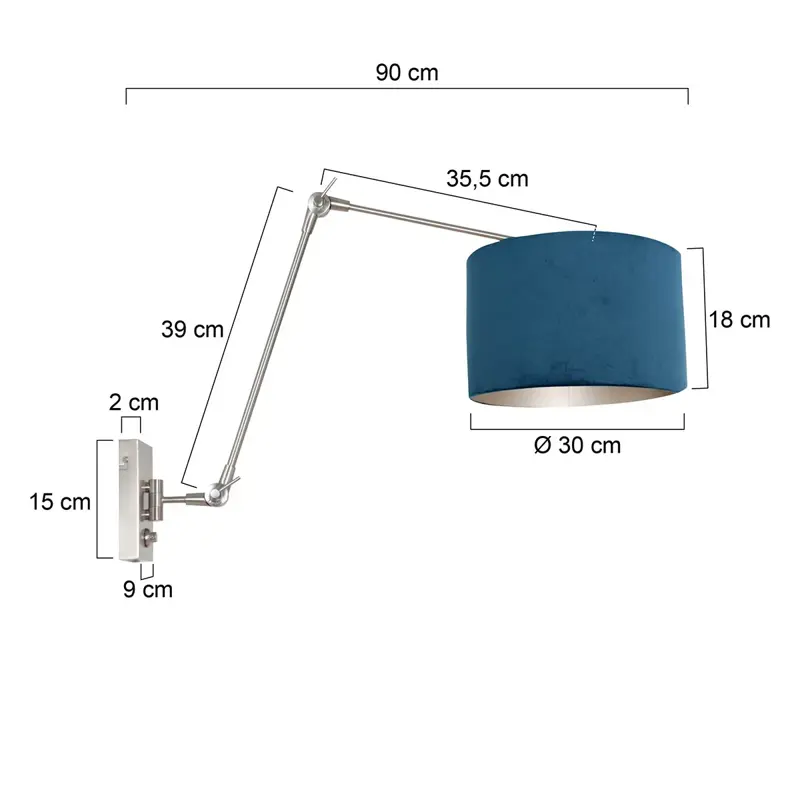 Foto 5 Wandlamp Prestige Chic 7396ST+K7396ZS Staal-Fluweel Blauw Prestige Chic 8238ST