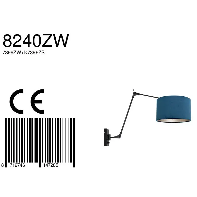 Foto 6 Wandlamp Prestige Chic 7396ZW+K7396ZS Zwart-Fluweel Blauw Prestige Chic 8240ZW