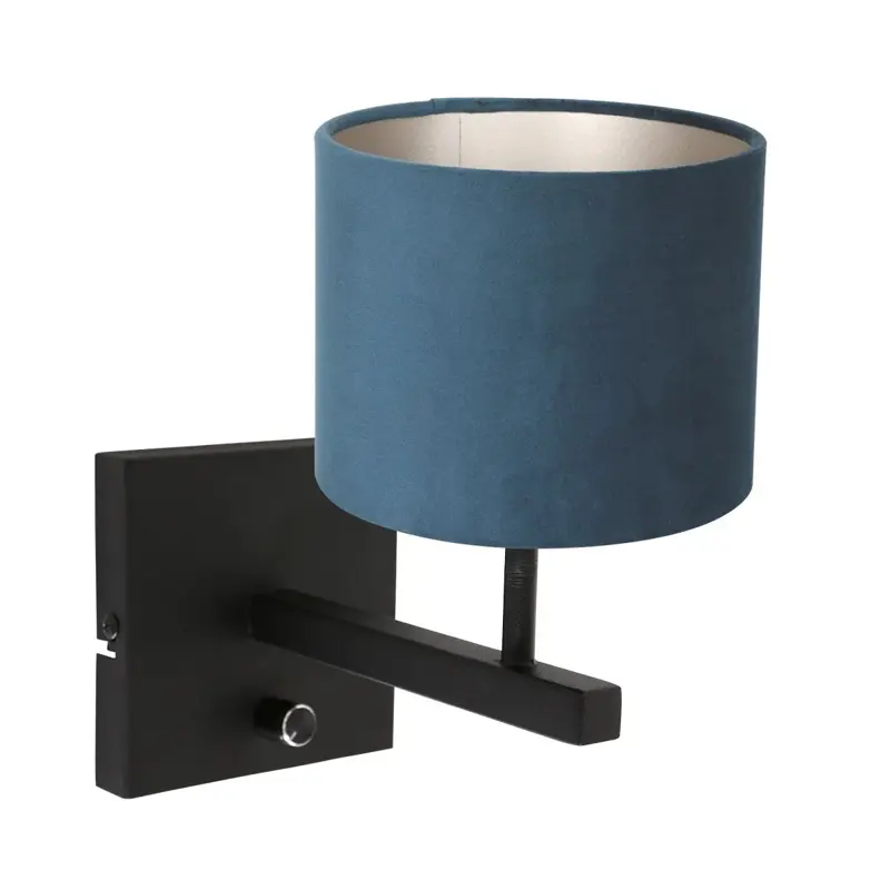 Foto 1 Wandlamp Stang 8251ZW Zwart + Kap Velours Blauw Stang 8251ZW