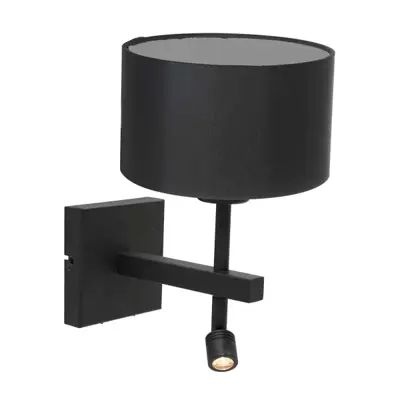 Foto van Wandlamp Stang 7193ZW Zwart + Kap Zwart Linnen Stang 7193ZW