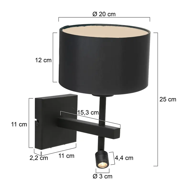Foto 5 Wandlamp Stang 7193ZW Zwart + Kap Zwart Linnen Stang 7193ZW