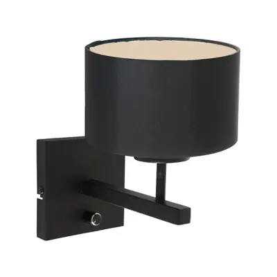 Foto van Wandlamp Stang 7200ZW Zwart + Kap Zwart Linnen Stang 7200ZW