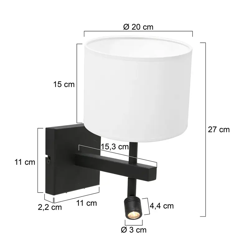 Foto 5 Wandlamp Stang 8202ZW Zwart + Kap Wit Chintz Stang 8202ZW