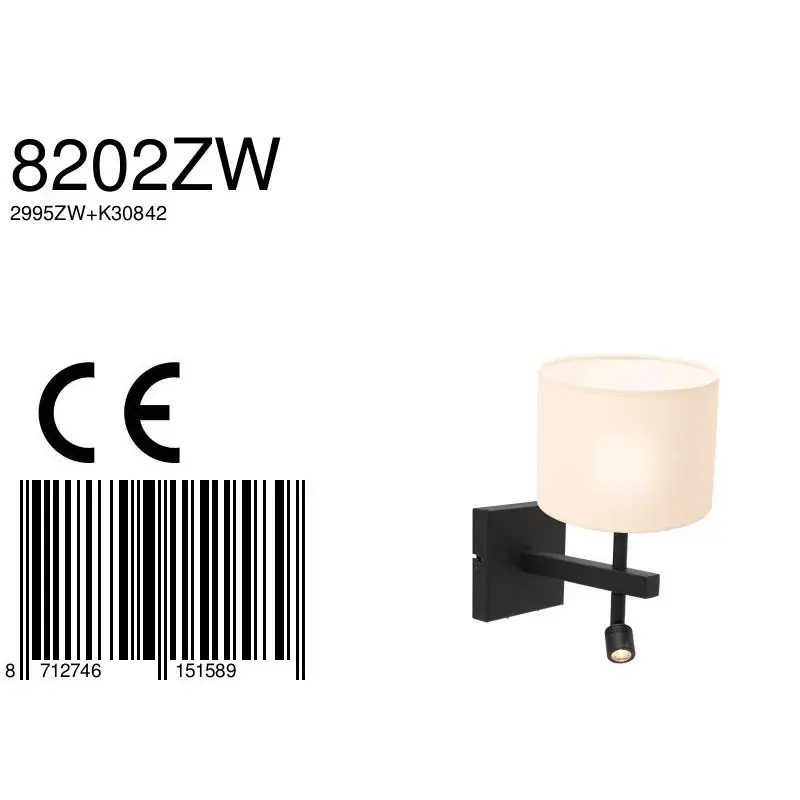 Foto 6 Wandlamp Stang 8202ZW Zwart + Kap Wit Chintz Stang 8202ZW