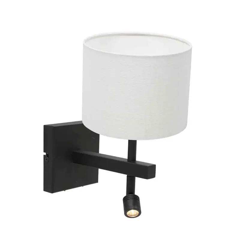 Foto 1 Wandlamp Stang 8204ZW Zwart + Kap Wit Linnen Stang 8204ZW