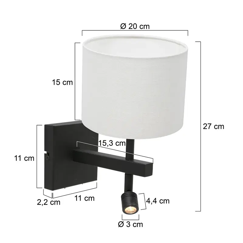 Foto 5 Wandlamp Stang 8204ZW Zwart + Kap Wit Linnen Stang 8204ZW