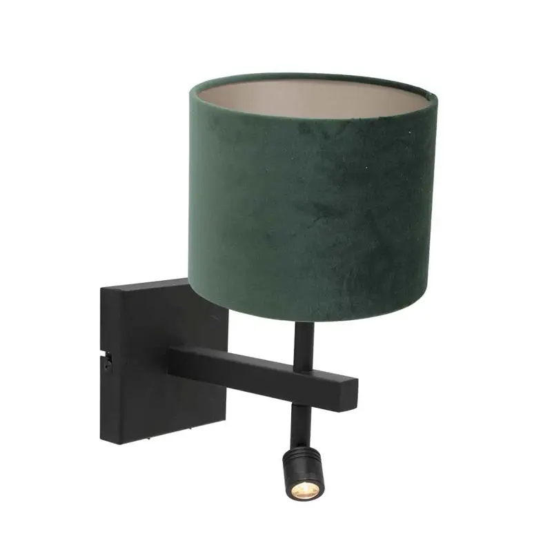 Foto 1 Wandlamp Stang 8205ZW Zwart + Kap Velours Groen Stang 8205ZW