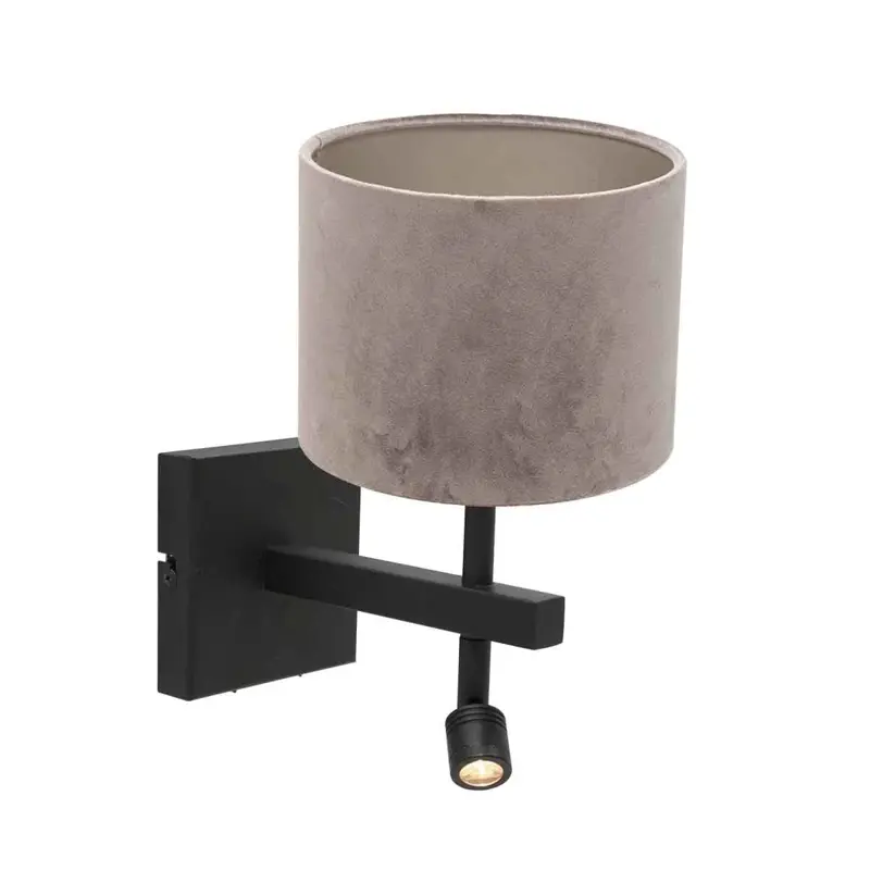 Foto 1 Wandlamp Stang 8206ZW Zwart + Kap Velours Zilver Stang 8206ZW