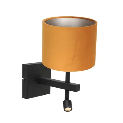 Foto van Wandlamp Stang 8207ZW Zwart + Kap Velours Goud Stang 8207ZW