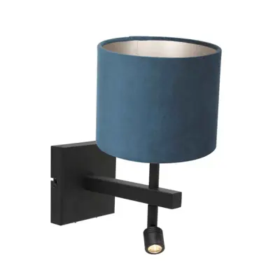 Foto van Wandlamp Stang 8208ZW Zwart + Kap Velours Blauw Stang 8208ZW
