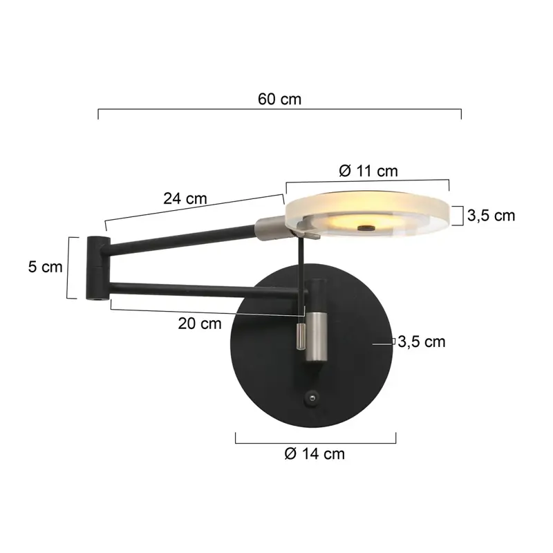 Foto 6 Wandlamp Turound 2733ZW Zwart Turound 2733ZW