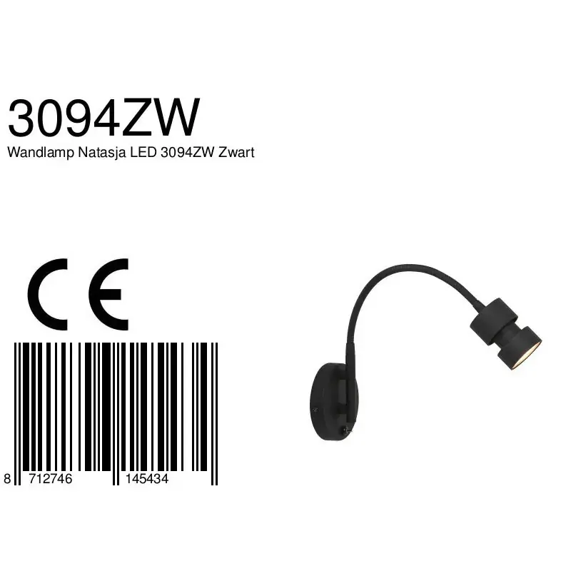 Foto 6 Wandlamp Natasja LED 3094ZW Zwart Natasja LED 3094ZW