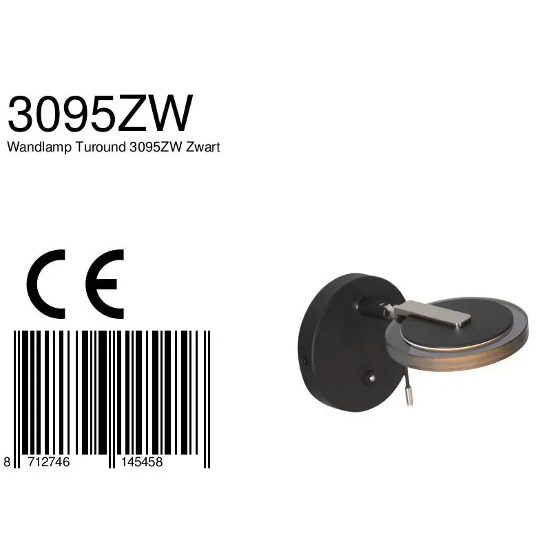 Foto 9 Wandlamp Turound 3095ZW Zwart Turound 3095ZW
