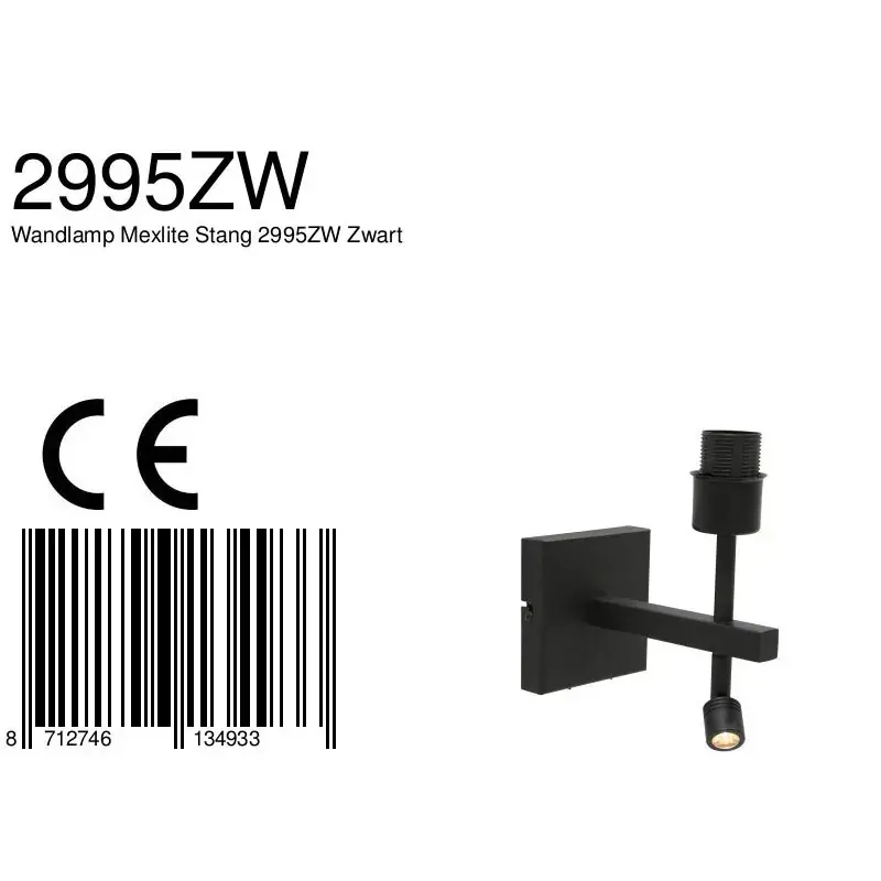 Foto 6 Wandlamp Stang 2995ZW Zwart Stang 2995ZW