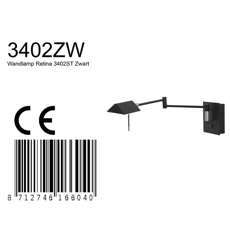 Foto 6 Wandlamp Retina 3402ZW Zwart Retina 3402ZW