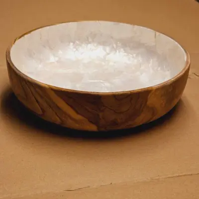 Foto van Houten bakje ingelegd met schelpen 20cm