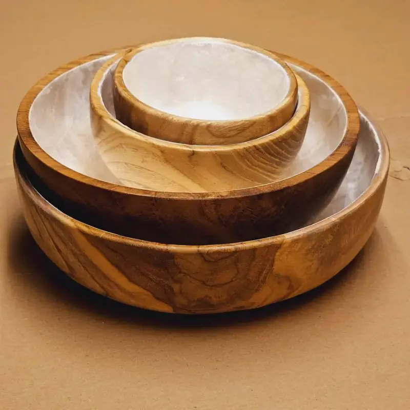 Foto 1 Houten bakje ingelegd met schelpen Set van 4